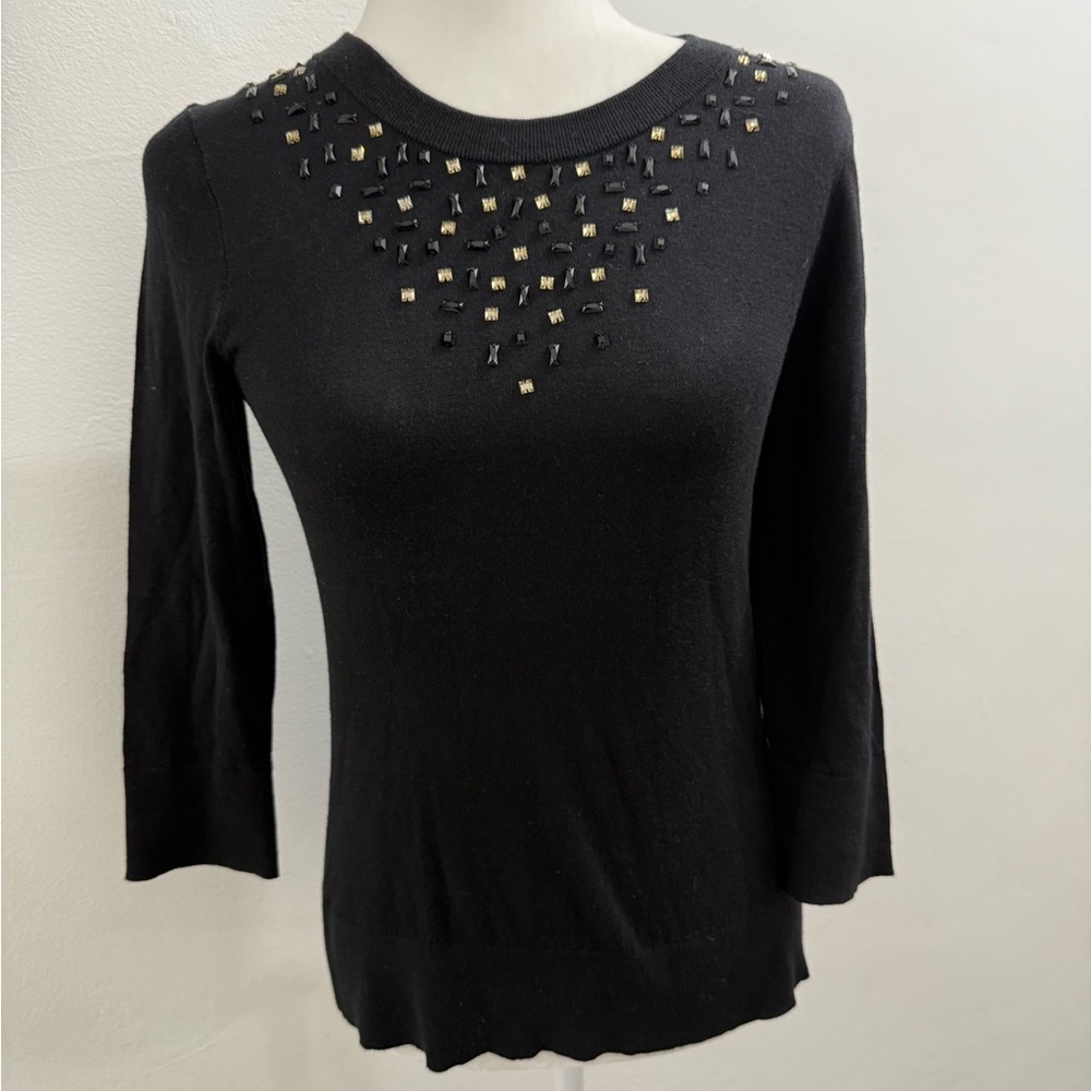 Kate Spade Black Sweater Top with Gold Embellishments Size S EUC